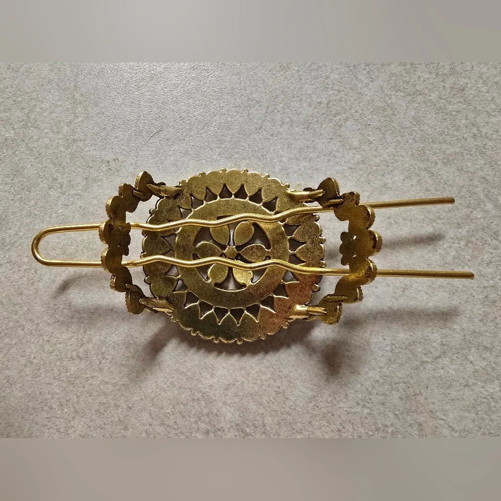 Gold and Turquoise Hair Clip - Picture 3 of 6